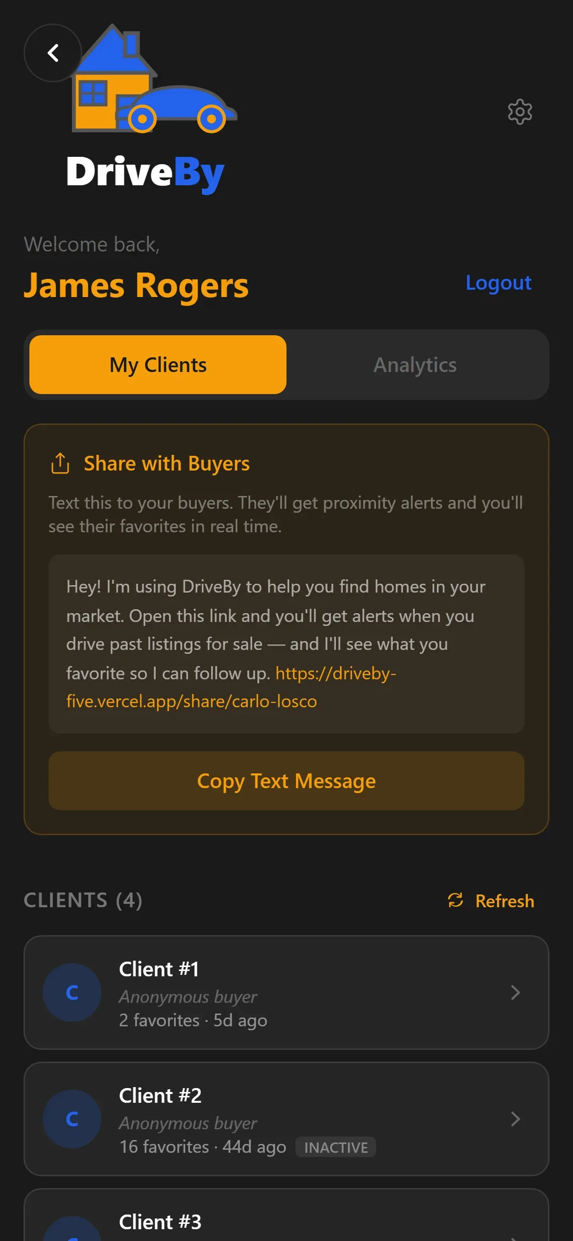 DriveBy agent lead workspace